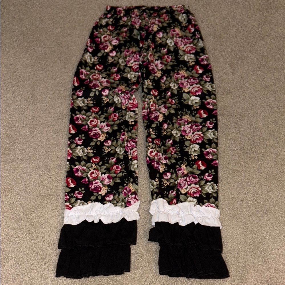 Floral Kids Bottoms with Ruffle Hem